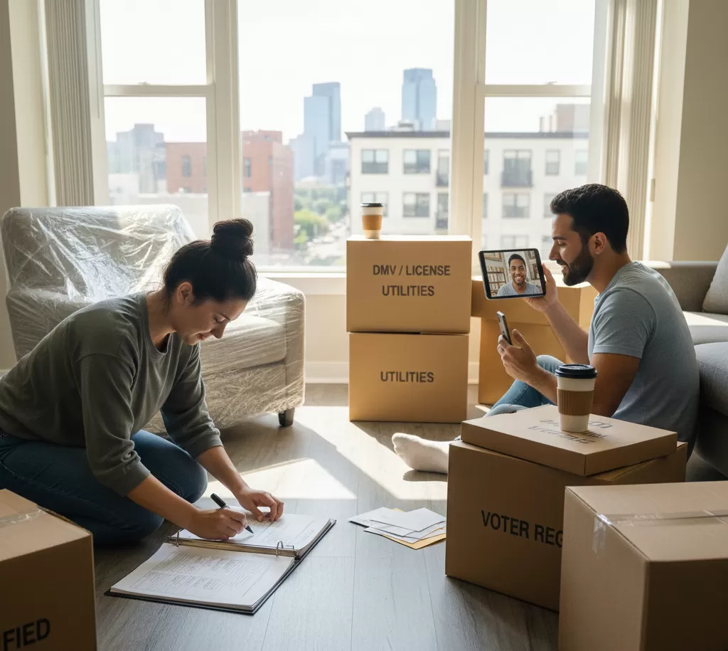 Family entering new home
